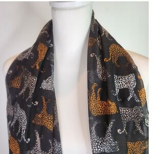 HM Womens Leopard Cheetah Print Scarf Black Tan White Sheer Gauze